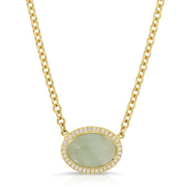 Green Beryl & Diamond Bermuda Grass Necklace