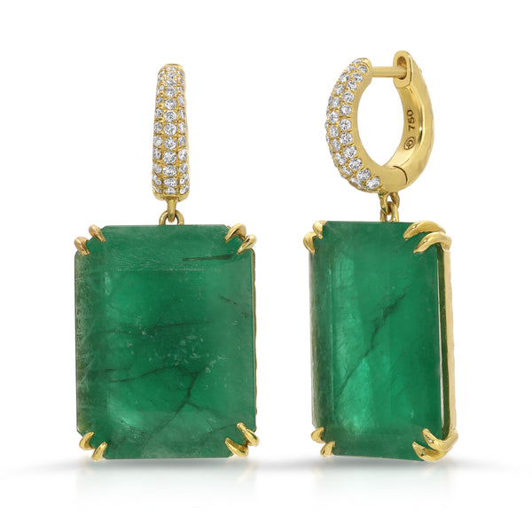 Charmed Pavé Yana Hoops with Emerald Cut Emeralds