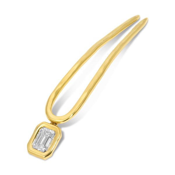 Nesting Gem Hair Pin - 2.07 Carat Emerald Cut Diamond