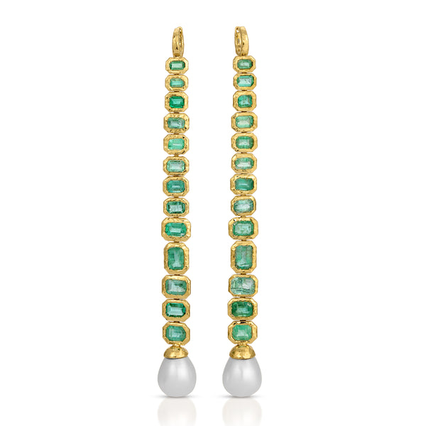 King Palm Emerald and Pearl Earrings
