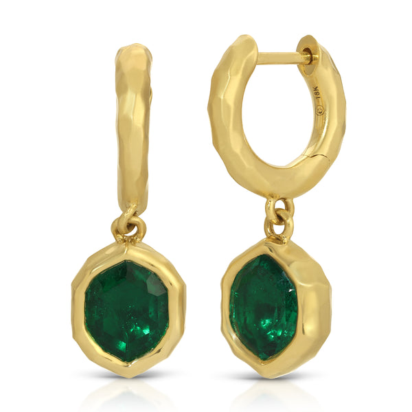 Shield Cut Emerald Hidden Gem Hoops