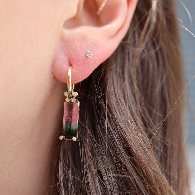 Petite Bi-Color Tourmaline & Diamond Earring