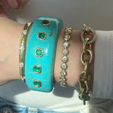 Turquoise & Cushion Cut Emerald Cuff