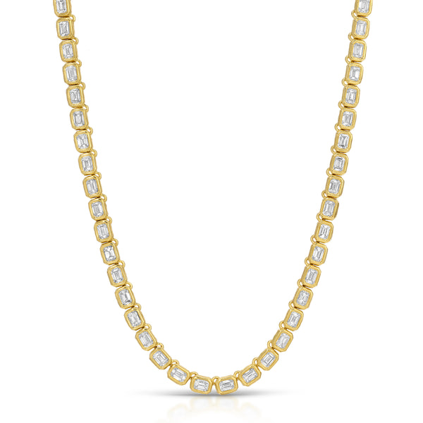 Petite Diamond Nesting Gem Tennis Necklace - Emerald Cut