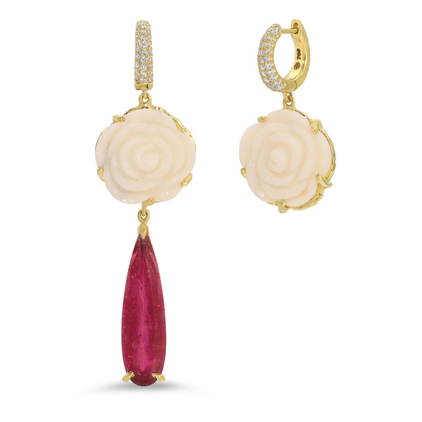 Rosy Rum Swizzle Earrings - Opal & Rubellite & Diamonds