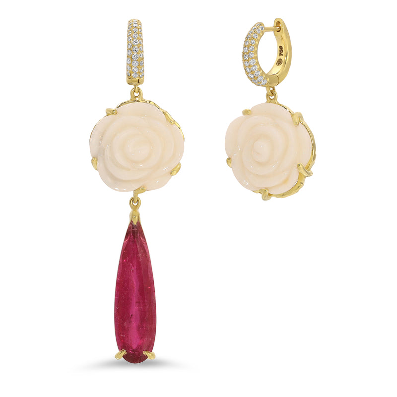 Rosy Rum Swizzle Earrings - Opal & Rubellite & Diamonds