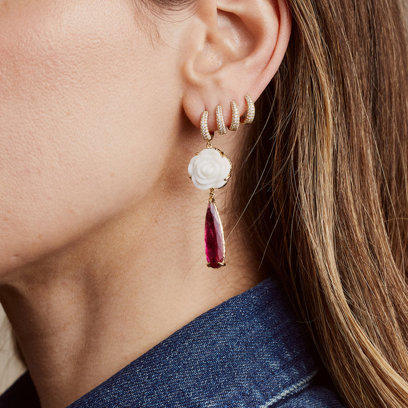 Rosy Rum Swizzle Earrings - Opal & Rubellite & Diamonds