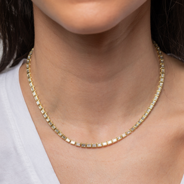 Diamond Nesting Gem Tennis Necklace - Baguette