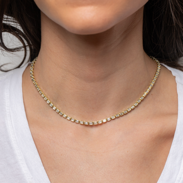 Petite Diamond Nesting Gem Tennis Necklace - Emerald Cut