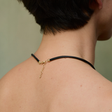 Black Vegan Leather & Gold Necklace