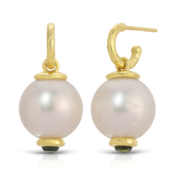 Simple South Sea Pearl Drops - Green Tourmaline