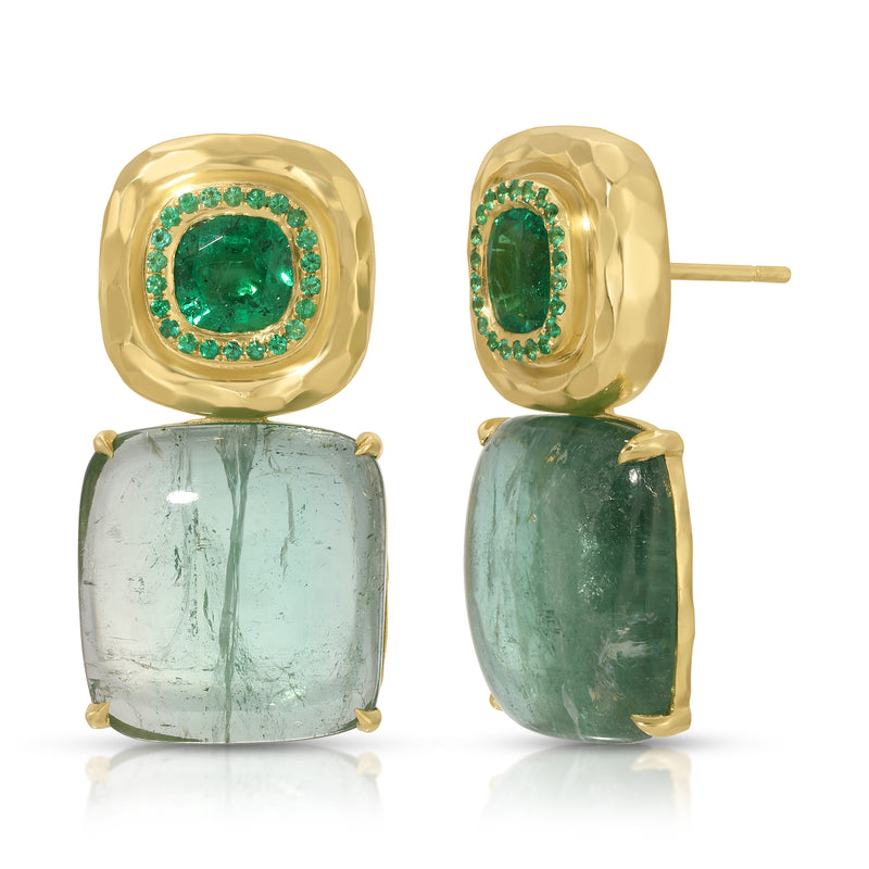 Double Orbit Emerald and Tourmaline Earring