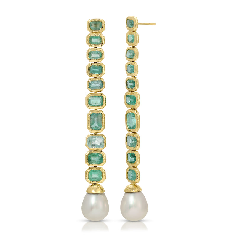 King Palm Emerald and Pearl Earrings