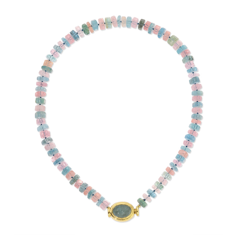 Sunset Necklace  - Rondelle Beryl & Light Blue Cabochon Beryl