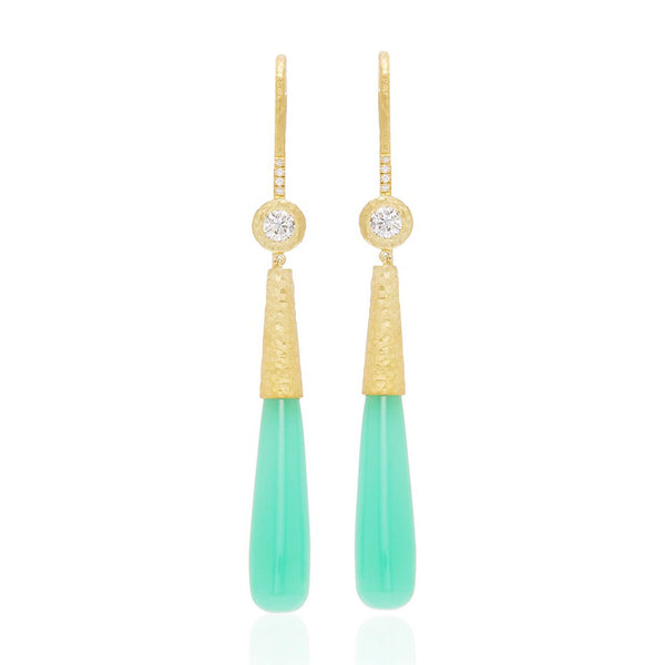 Chrysoprase & Diamond Briolette Earring