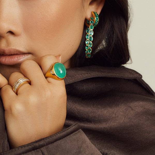 Emerald Oval Eternity Hoops