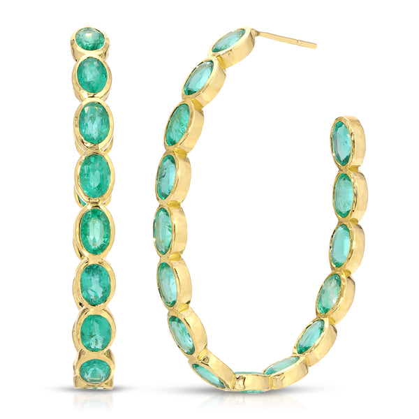 Emerald Oval Eternity Hoops