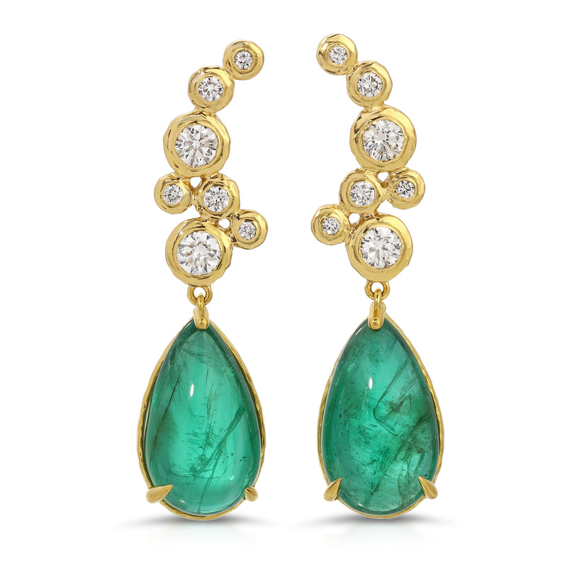 Floating Diamond Nesting Gem and Emerald Drop Earrings