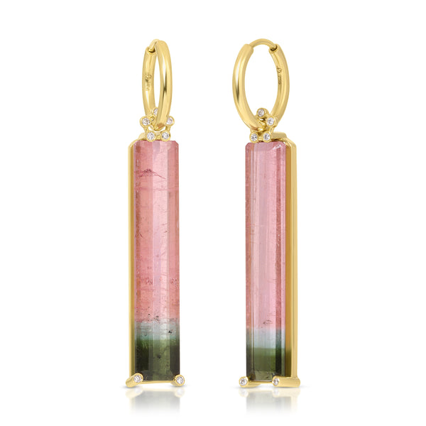 Long Bi-Color Tourmaline & Diamond Earrings