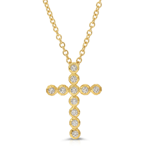 Diamond Nesting Gem Cross Necklace - Large 