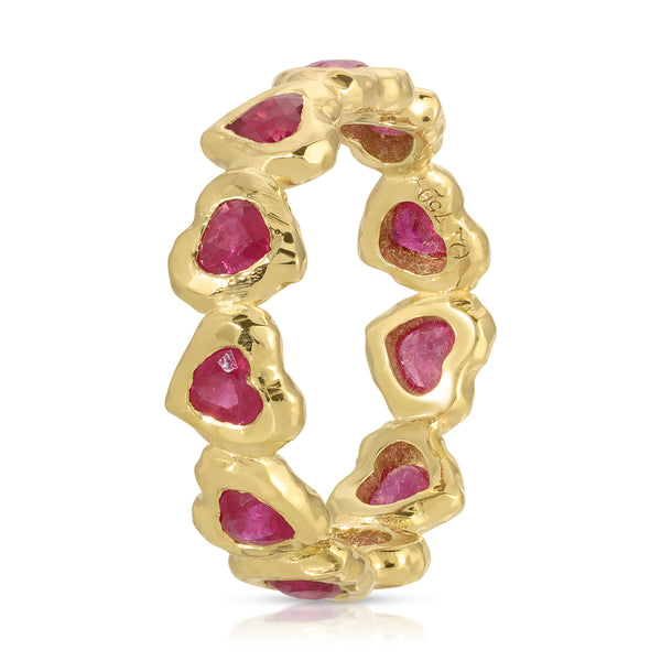 Nesting Gem Heart Eternity Ring - Ruby
