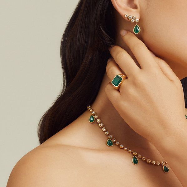 Nesting Gem Tennis Necklace - Emerald and Diamond