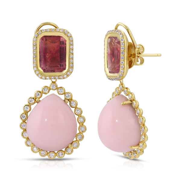 Pink Opal & Tourmaline Earrings