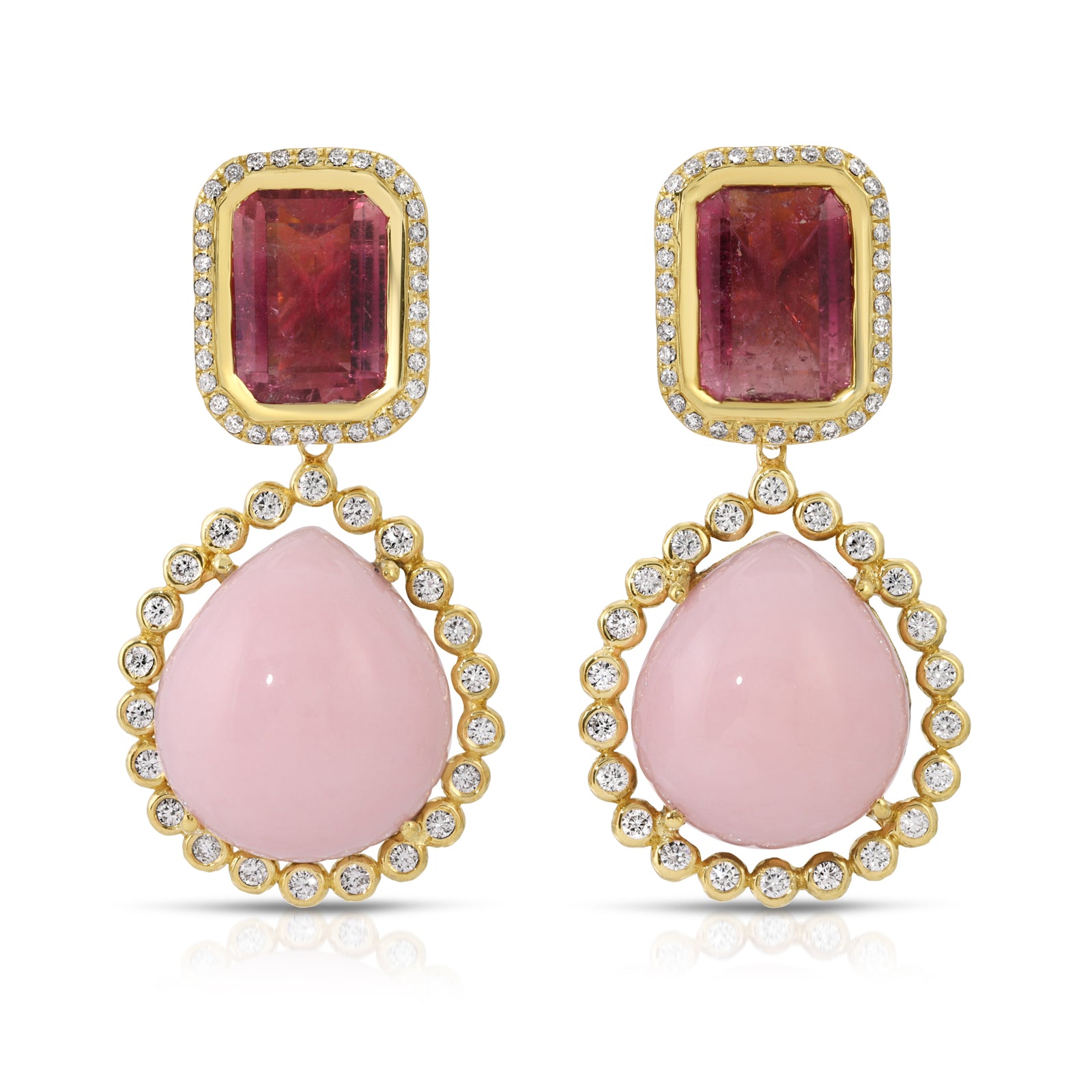 【threetimes】Pink coin earrings Pink Opal & Tourmaline Earrings – Octavia Elizabeth