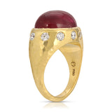 Rubellite & Diamond Cabochon Ring