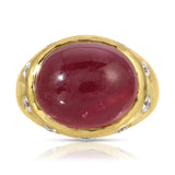 Rubellite & Diamond Cabochon Ring