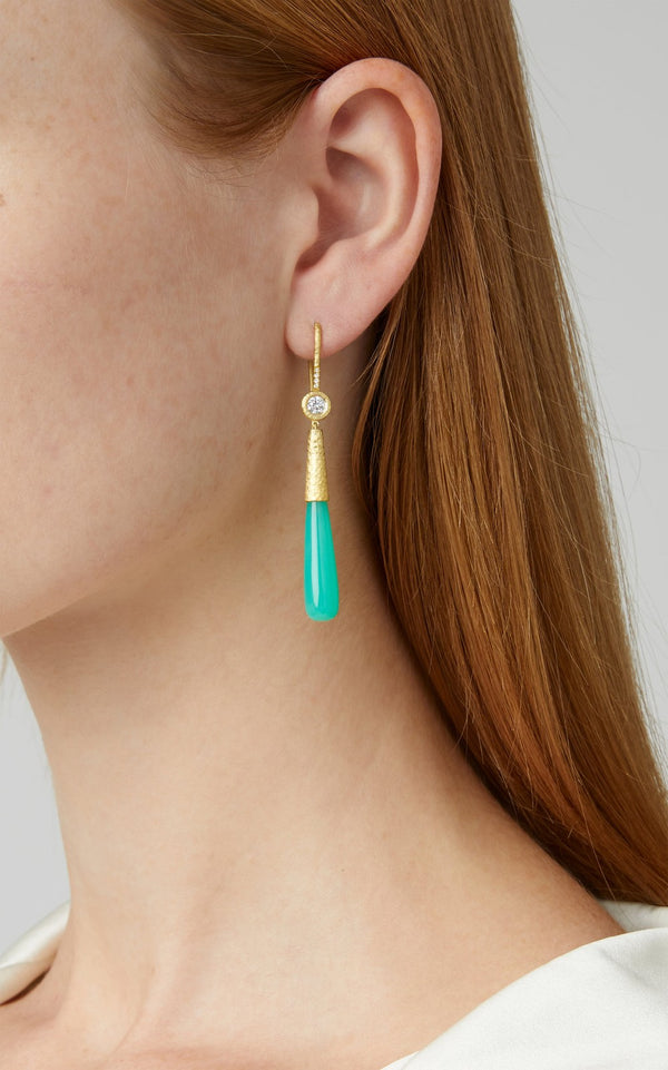 Chrysoprase & Diamond Briolette Earring